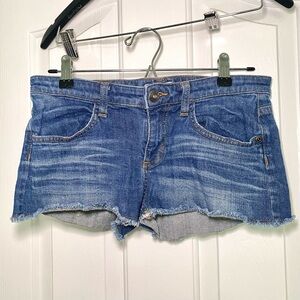 Mudd Blue Denim Frayed Hem Jean Shorts